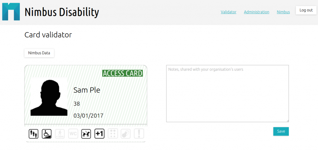 NOS system showing the validation of a sample card